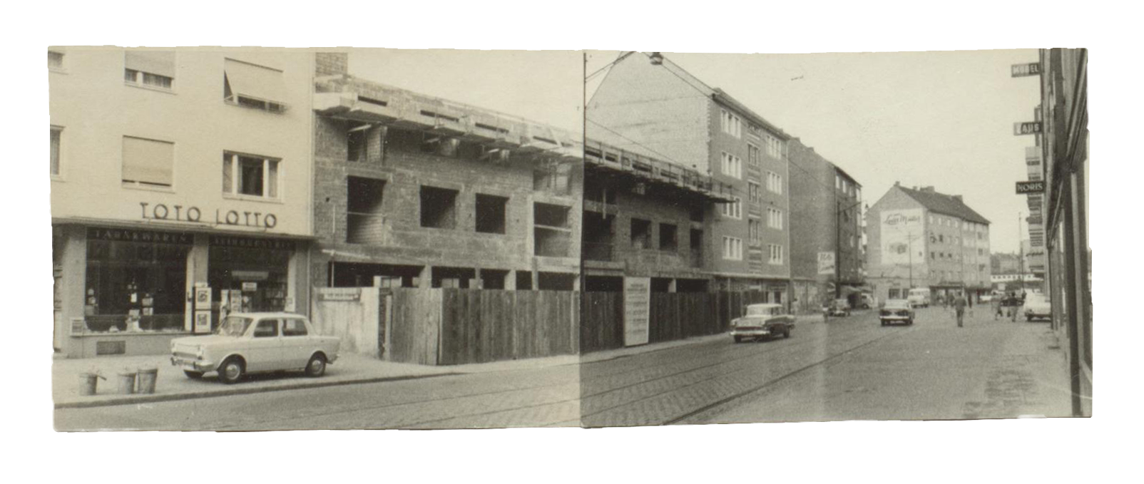 Neubau des Pianohaus Rück in der Tafelfeldstraße, August/September 1964