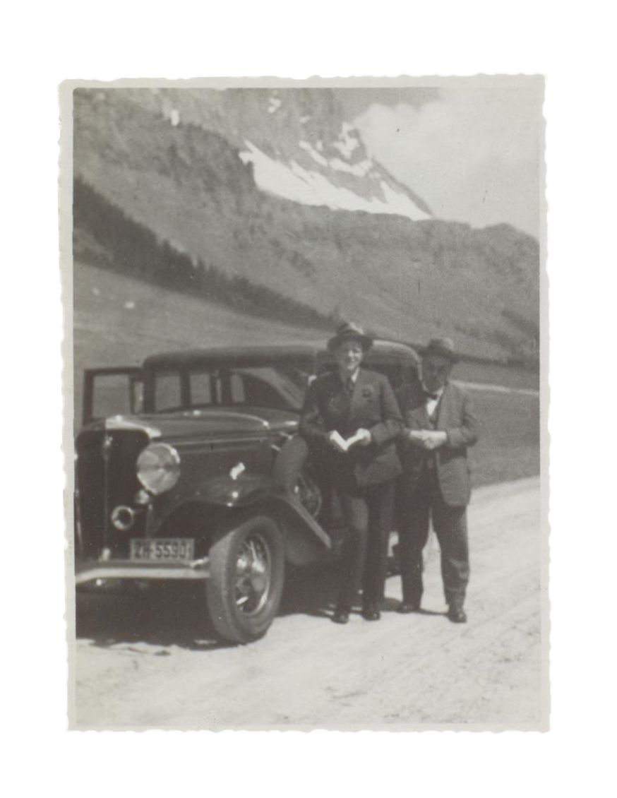 Hans Rück (rechts) auf der Reise durch die Alpen, 1936